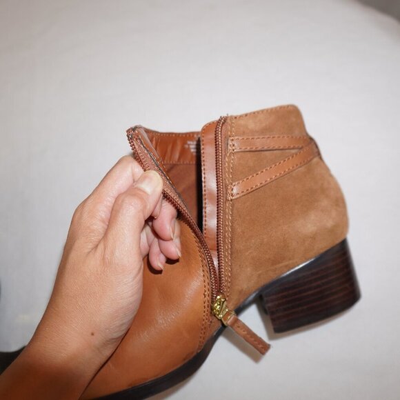 Lauren Ralph Lauren Damara Brown Leather Western Strap Heel Boot Booties 7.5B - Picture 7 of 12